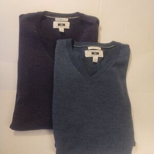 Joseph Abboud100% Merino Men's V-Neck Sweater Duo - Dark Purple & Medium Blue XL